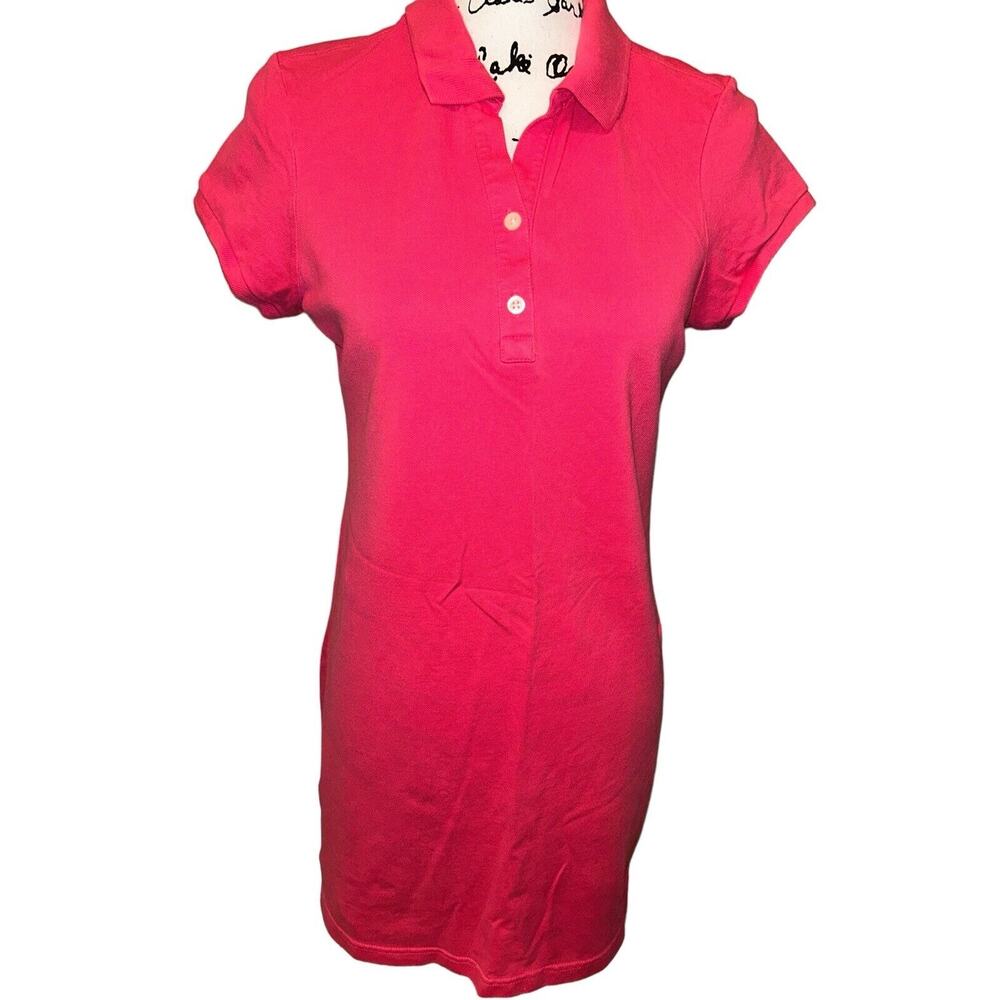 Vintage LL Bean Polo Shirt Dress Womens M Petite Pink Golf‎ Sleeveless Tank Knee